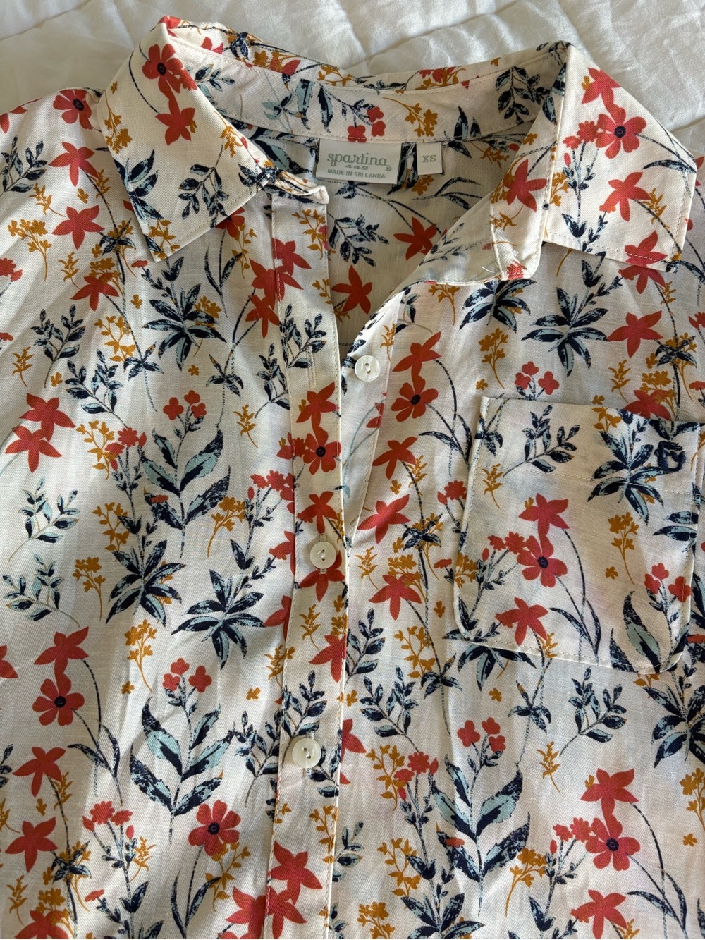Spartina 449 Lois Linen Floral Button Down Top XS - Picture 4 of 6